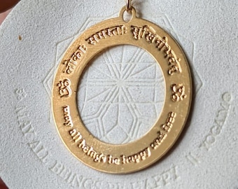 Gold Om Mantra Necklace, Sanskrit Yoga Pendant