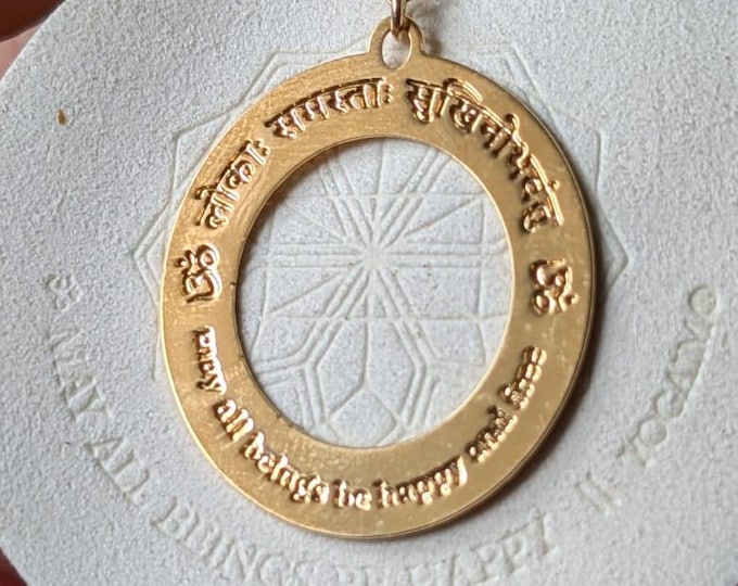 Gold Om Mantra Necklace, Sanskrit Yoga Pendant