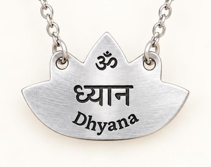 Meditation Necklace, Dhyana Sanskrit Pendant, Mindfulness Jewelry, Inner Peace Gift, Patanjali Yoga Sutras