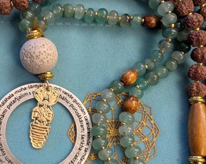 Aventurine Japa Mala, Ashtanga Yoga Necklace, Sage Patanjali