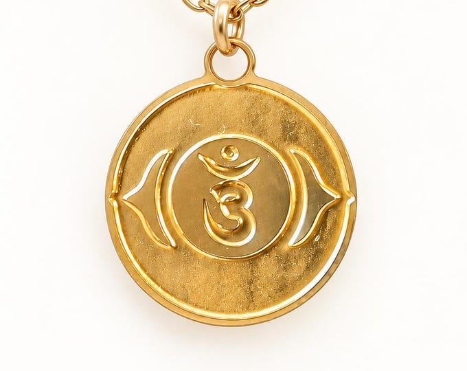 Gold Plated Third Eye Chakra Necklace, Yoga Jewelry