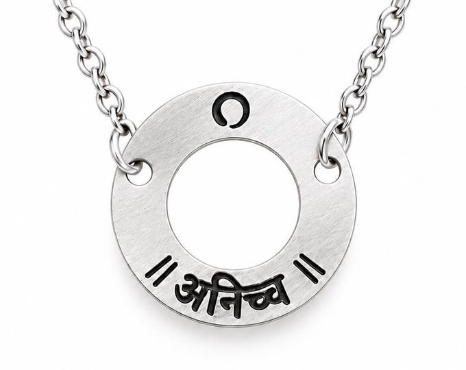Enso Circle Necklace, Anicca Impermanence Pendant, Zen Buddhist Jewelry, Letting Go Gift, Mindfulness Meditation Necklace