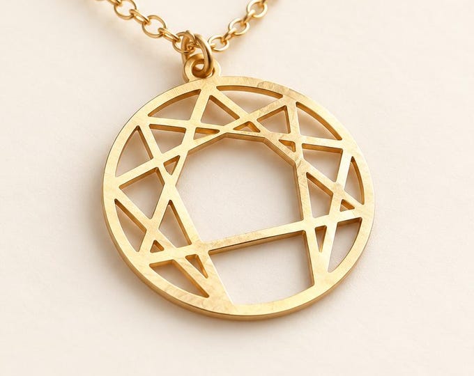 Gold Enneagram Necklace, Personality Type Pendant, Self Discovery Jewelry, Mindfulness Gift, Personal Growth Necklace