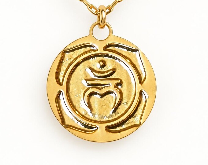 Muladhara Chakra Pendant, 14k Gold Plated, Yoga Gift