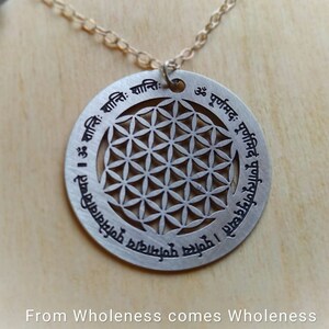 Om Purnamadah Necklace, Sanskrit Mantra Necklace, Sacred Geometry Jewelry, Flower of life Necklace, Yoga Necklace, Spiritual Necklace image 5