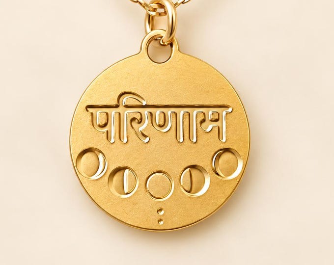Parinama Necklace, Women’s Cycle Gift, Moon Phase Jewelry, Cyclical Living Pendant, Sanskrit Transformation Necklace