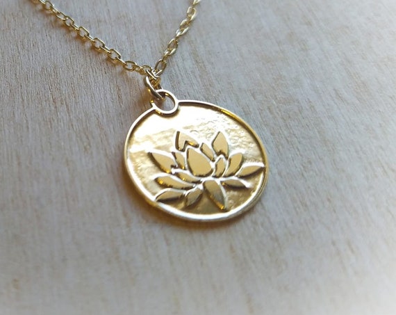 Lotus necklace, symbol of enlightenment, gold lotus flower, yoga necklace, blooming flower, yoga gift.