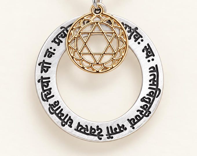 Savitri Mantra Necklace, Yantra, Magen David, Sanskrit Engraving