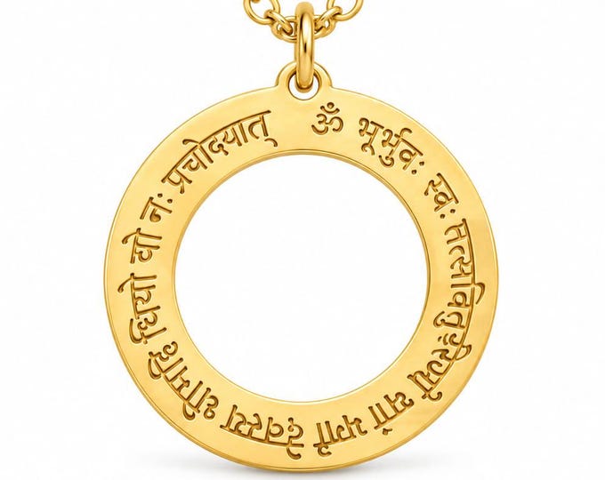 Gayatri Mantra Statement Necklace, Sanskrit Prayer Pendant, Sacred Vedic Jewelry, Meditation Gift for Yoga Lovers