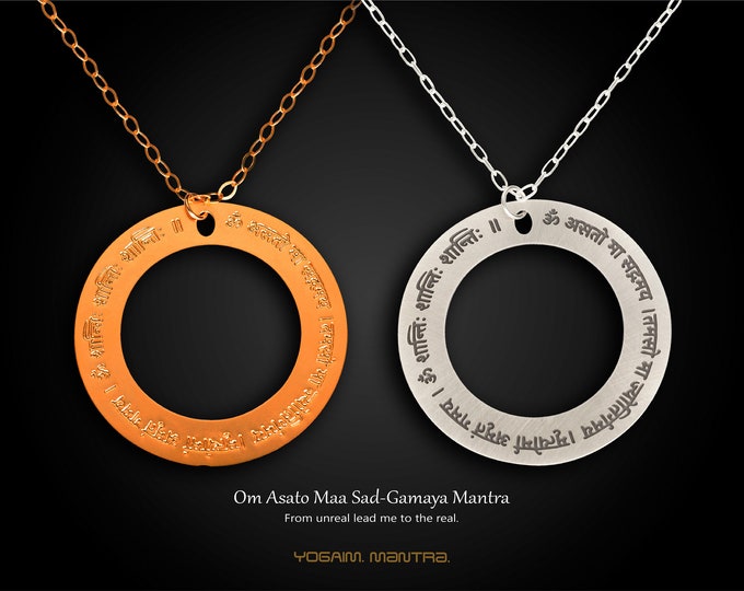Asato Maa Sanskrit Mantra Necklace, Spiritual Yoga Jewelry