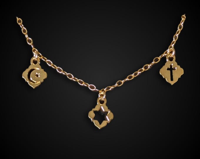 Cross, Magen David, Crescent & Star Necklace, Interfaith Jewelry
