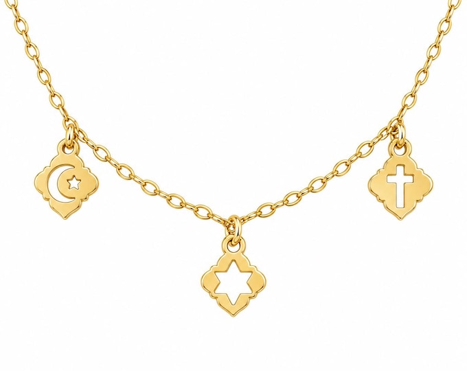 Interfaith Necklace, Cross Star of David & Crescent Moon Charms, All Is One Jewelry, Religious Harmony Necklace, Peace and Unity Gift