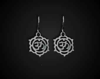 Dainty Om Silver Dangle Earrings, Spiritual Jewelry