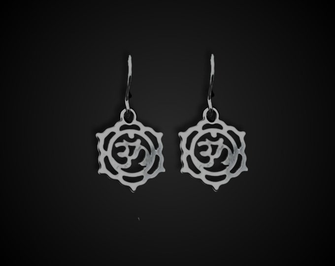 Dainty Om Silver Dangle Earrings, Spiritual Jewelry
