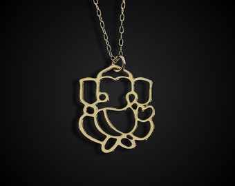 Dainty Gold Ganesh Necklace, Art Line Elephant Pendant, Hindu Gift