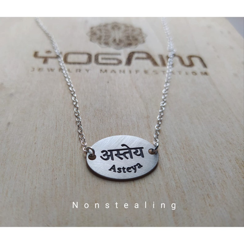 Yoga Yamas Necklace, Asteya Non-stealing Pendant, Patanjali yoga Sutras, Yoga Talisman, Hindu Jewelry image 4