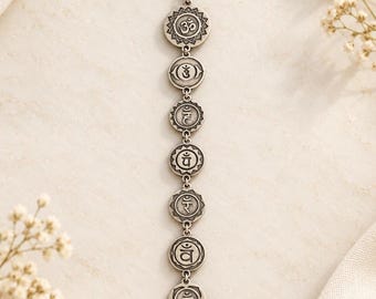 Seven Chakra Necklace, Sanskrit Bija Mantra Pendant, Yoga Teacher Gift, Meditation Jewelry
