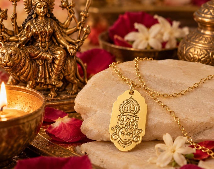Goddess Durga Necklace, Shakti Jewelry, Divine Feminine Pendant, Hindu Goddess Gift, Protection Amulet, Navratri Gift