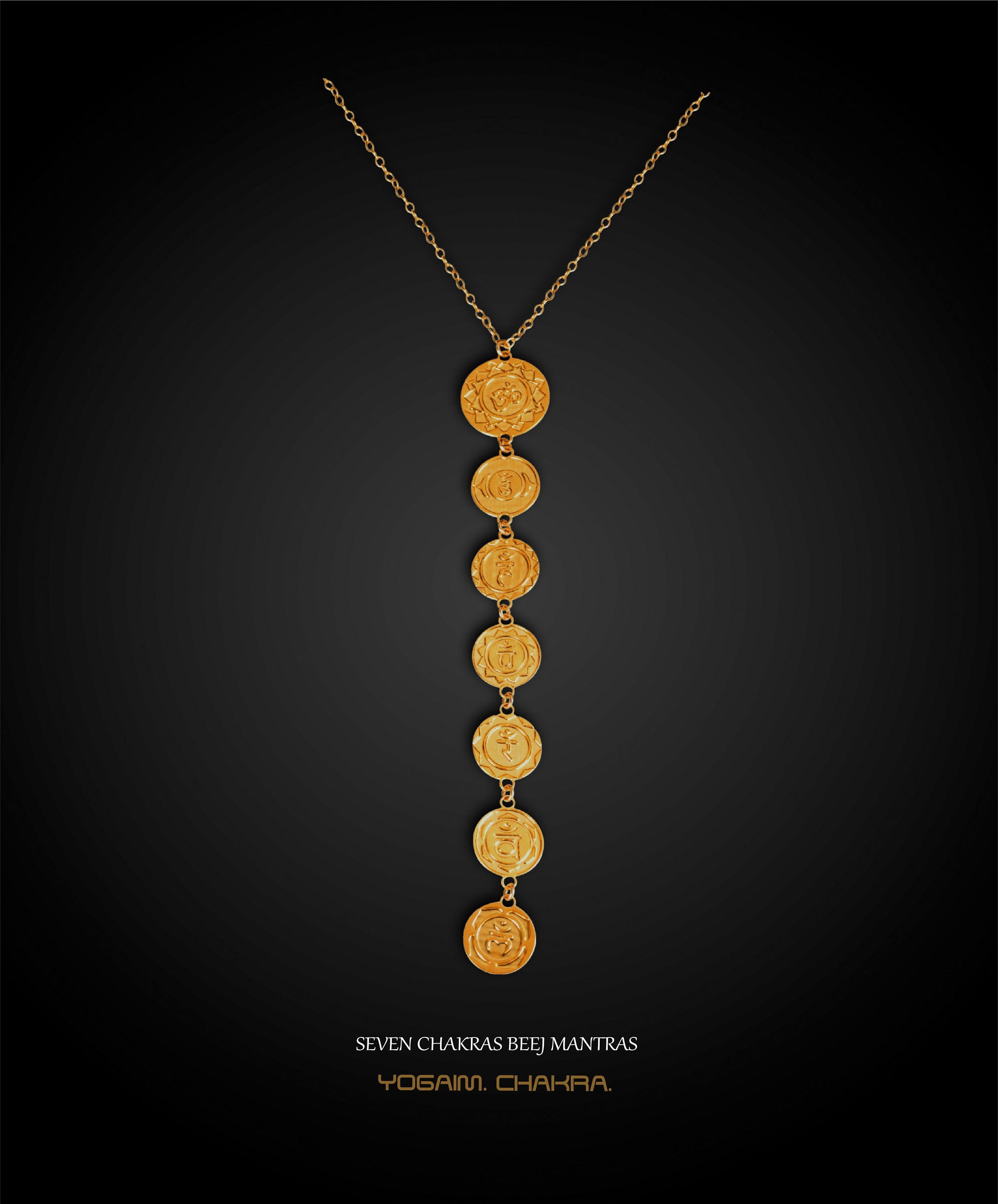 Gold Seven 7 Chakras Necklace / Hypoallergenic / Brass / Yoga
