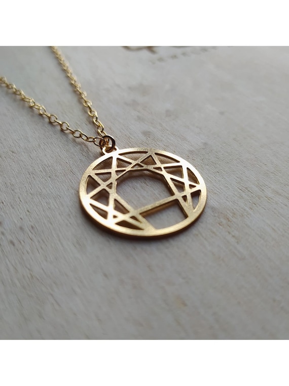 14k gold plated Enneagram Talisman pendant, Enneagram of Personality necklace, Sufi whirling  dance Amulet.