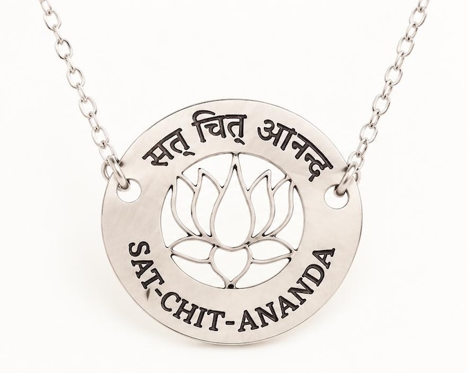 Sat Chit Ananda Necklace, Existence Consciousness Bliss, Sanskrit Lotus Pendant, Yoga Meditation Jewelry, Spiritual Gift