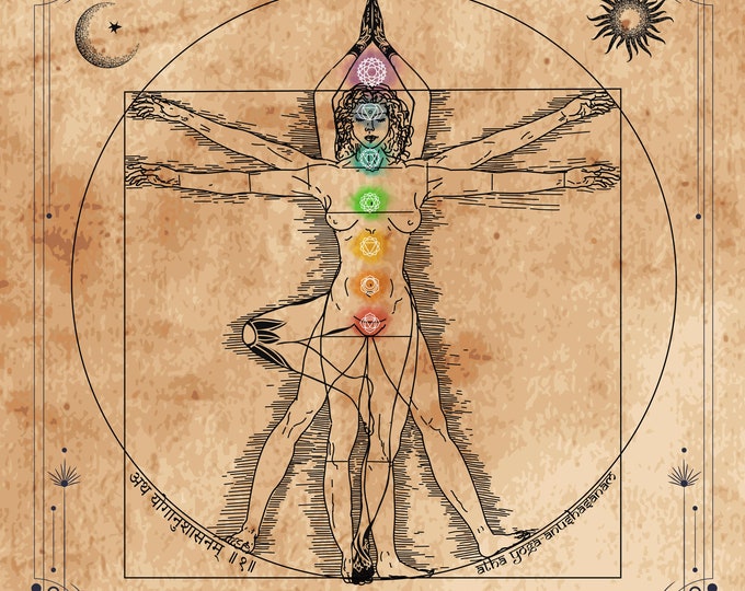 Vitruvian Woman Yoga Chakra Print, Yoga Studio Decor (Digital Download)