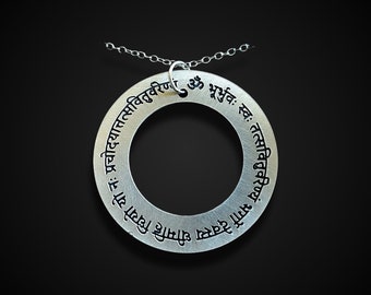 Gayatri Mantra Necklace, Sterling Silver Vedic Sanskrit Yoga Pendant