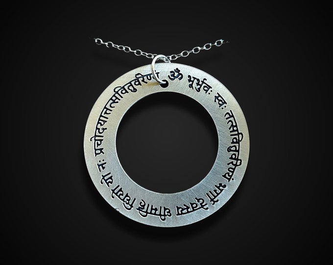 Gayatri Mantra Necklace, Sterling Silver Vedic Sanskrit Yoga Pendant