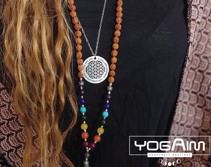 Flower of Life Necklace, Sanskrit Mantra, Yoga Jewelry