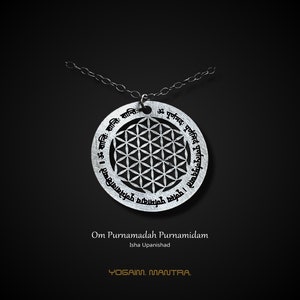 Seed of Life Pendant with Round Om Purnamadah Mantra Sanskrit engraved  -  YogAim jewelry