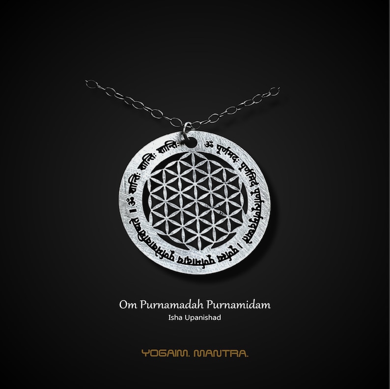 Seed of Life Pendant with Round Om Purnamadah Mantra Sanskrit engraved  -  YogAim jewelry