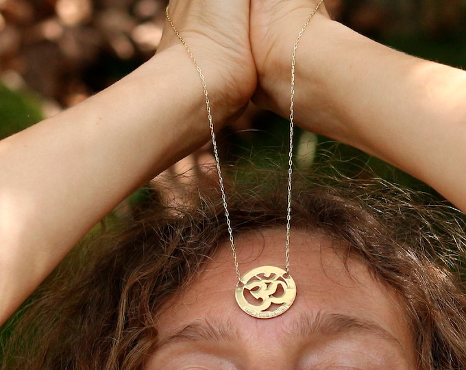 Dainty Om Necklace, Gold Yoga Pendant, Spiritual Jewelry