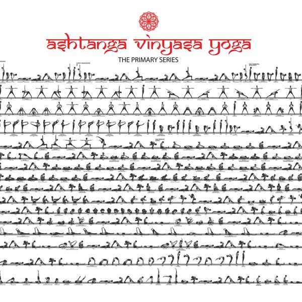 Ashtanga Viniyasa Yoga, Ashtanga Yoga Primary Series Digital Print, Yoga Studio Wall Decor, Ashtanga Poster, Ashtanga Series Printable PDF
