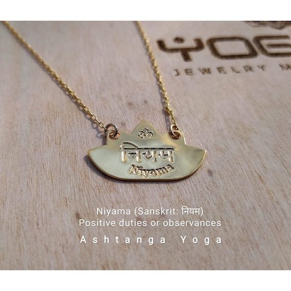 14k gold plated Niyama necklace, Ashtanga Yoga pendant, meaningful jewelry. self realization. One peice Only. hand-made.