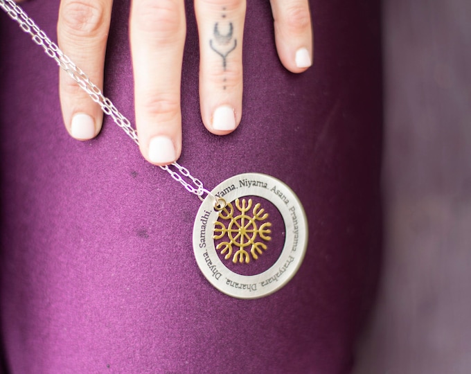 Ashtanga Yantra Necklace, 24k Gold & Sterling Silver, Yoga Gift