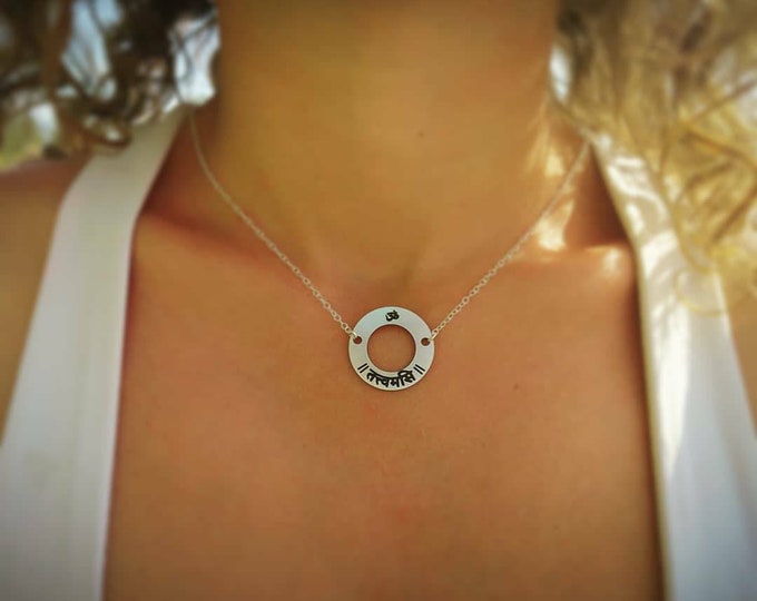 Tat Tvam Asi Pendant, Sterling Silver Yoga Necklace, Sanskrit Jewelry