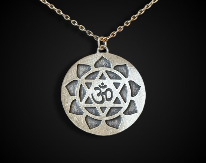 Gayatri Yantra Necklace, Lotus Heart Chakra, Yoga Pendant