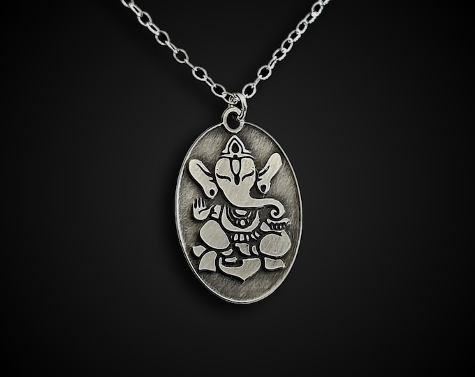 Lord Ganesh Necklace, Silver Elephant Pendant, Hindu Gift
