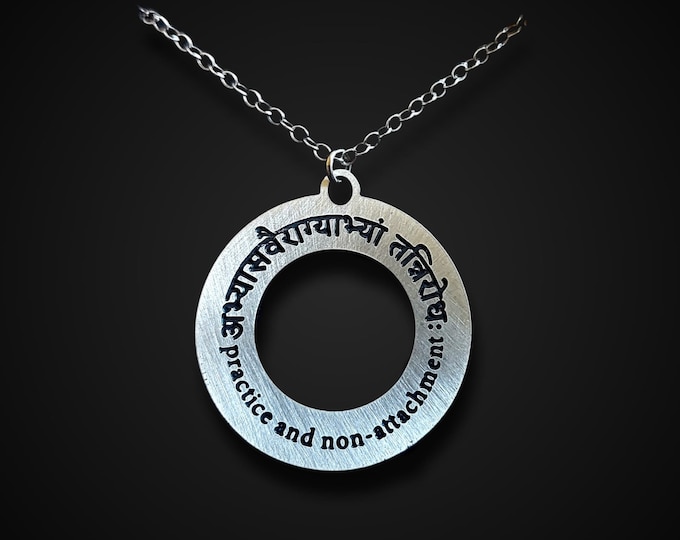 Abhyasa & Vairagya Sanskrit Pendant, Yoga Sutra Necklace, Spiritual Jewelry