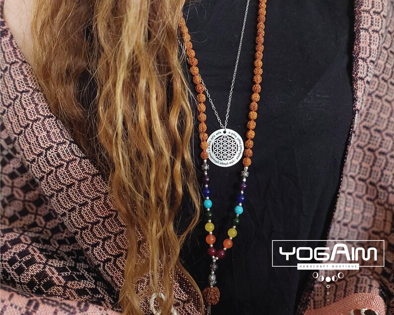 Om Purnamadah Necklace, Sanskrit Mantra Necklace, Sacred Geometry Jewelry, Flower of life Necklace, Yoga Necklace, Spiritual Necklace image 2