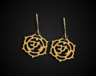 Gold Om Dangle Earrings, Sanskrit Beej Mantra, Hindu Jewelry