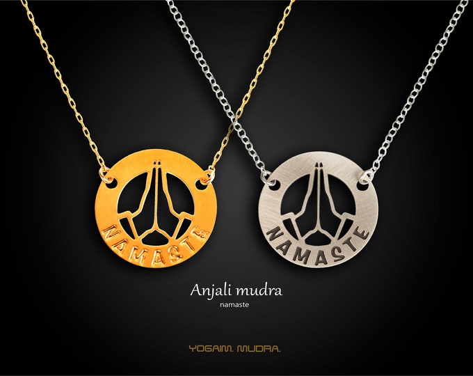 Anjali Mudra Necklace, Namaste Pendant, 24k Gold Plate
