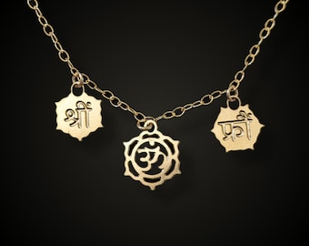 Goddess Bija Mantra Necklace, Gold Plated, Yoga Jewelry