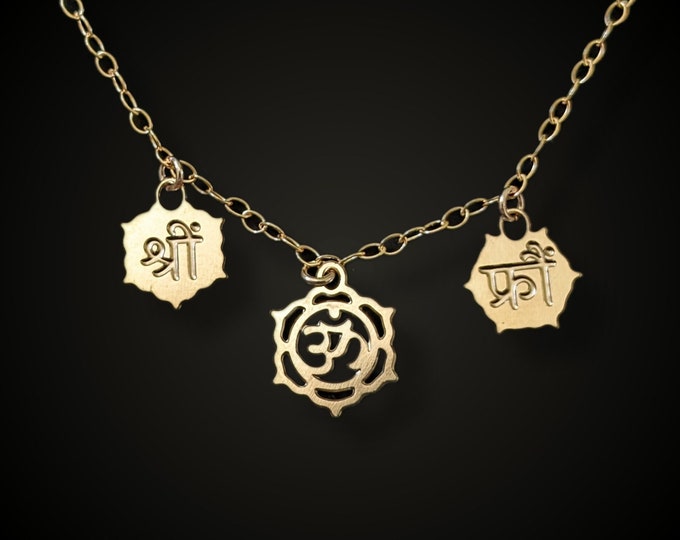 Goddess Bija Mantra Necklace, Gold Plated, Yoga Jewelry