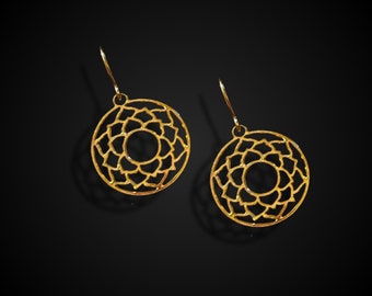 Gold Plated Crown Chakra Dangle Earrings, Yoga Jewelry