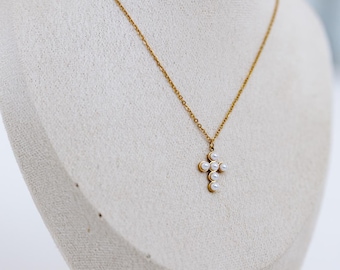 Sophia Pearl Cross Necklace | Christian Gift Necklace, Waterproof, Hypoallergenic