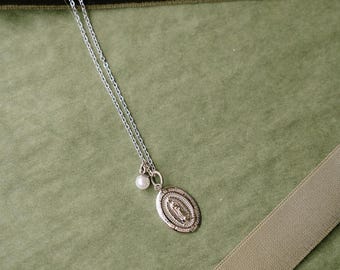 Silver Miraculous Medal / Marian Medal Sterling Silver Non Tarnish Pearl