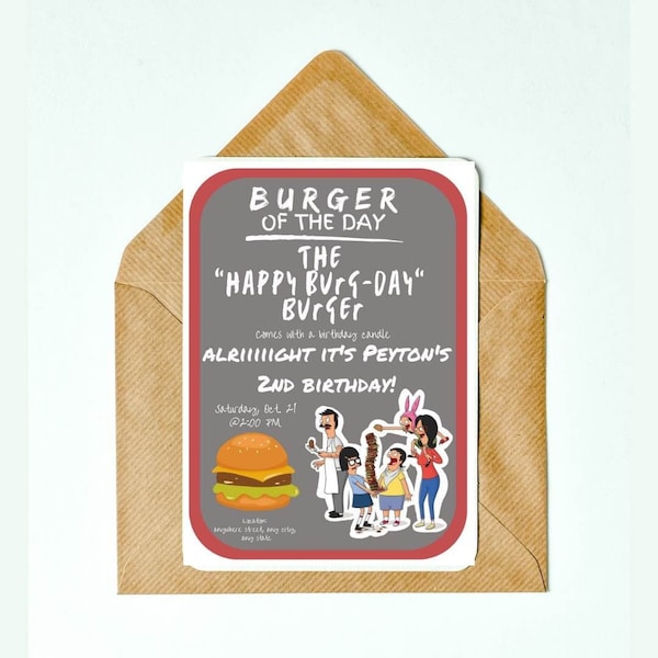 Bobs Burgers - Birthday - Invitations - Digital Downloads