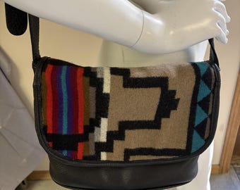 Leather Shoulder Bag - Upcycled Coach® Bag and Pendleton® wool, and other recycled materials, made in USA