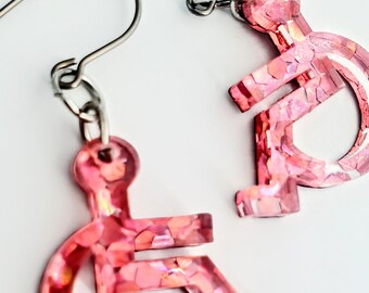 PINK GLITTER wheelchair earrings, disability pride